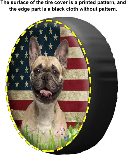 Vista 6 de Cubierta de neumático de repuesto para perro salchicha con gafas de sol con bandera de Estados Unidos, fundas protectoras de ruedas a prueba