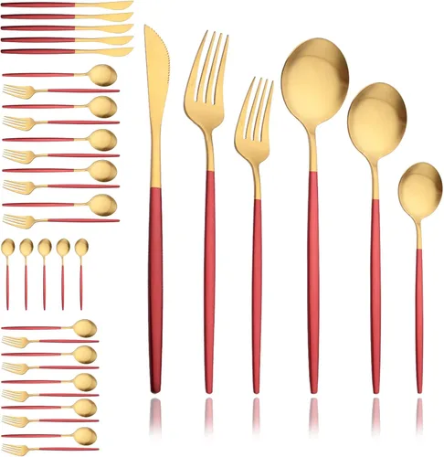 Vista 15 de JASHII Juego de cubiertos mate de 36 piezas con mango plano acabado satinado negro acero inoxidable cubiertos servicio para 6 para cocina casera