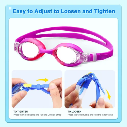 Vista 5 de Gafas de natación para niños con estuches, paquete de 2 gafas de natación antivaho sin fugas 180° visión clara gafas para niños