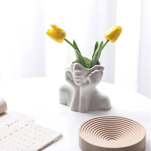 Vista 9 de Jarrón de cerámica con forma de mujer, ideal para decoración de estante, moderno florero para decoración de mesa, florero pequeño de granja