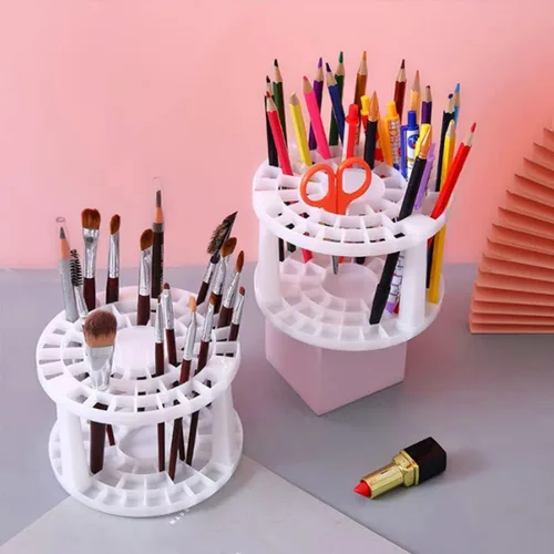 Vista 2 de Soporte redondo de plástico para pinceles y organizador de 50 agujeros, organizador de pintura acrílica para manualidades y brochas de maquillaje