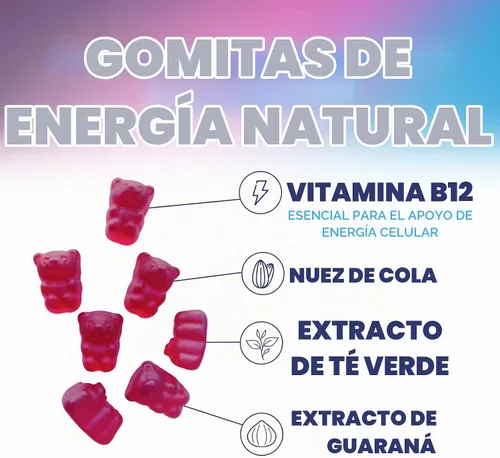 Vista 6 de Energy Gummies – Vitamina B12 1000mcg – 3 veces gomas de energía limpia y concentración con cafeína natural de té verde – Suplemento de ejercicio