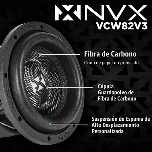Vista 2 de NVX VCW82v3 - Subwoofer para automóvil de 8" pulgadas, 1300 vatios máximo (650 W RMS) Dual 2-ohmios Serie VC (VCW82 Versión 3) Subwoofer