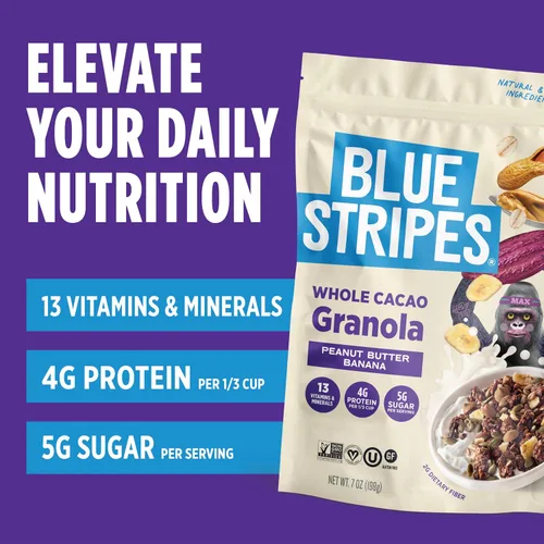 Vista 3 de Blue Stripes Granola de cacao entero con mantequilla de maní y plátano, 8 onzas