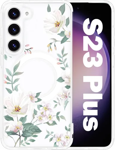 Vista 17 de Funda magnética para Samsung Galaxy S22 Ultra Flower, compatible con MagSafe, patrón floral transparente a prueba de golpes, parte trasera