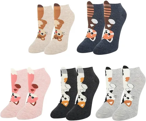 Vista 3 de Everything Socks - Calcetines de animales para mujeres hombres niñas adolescentes y niños paquete de 5 incluye gato Calico zorro panda rojo