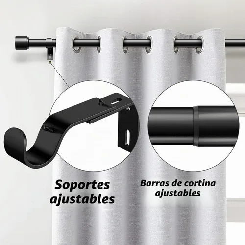 Vista 2 de GEEBOBO Barras de cortina negras para ventanas de 28 a 48 pulgadas, juego de barras de cortina ajustables de 1 pulgada resistentes y fáciles