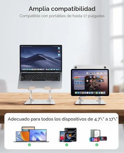 Vista 7 de Nulaxy Soporte para portátil totalmente ajustable para escritorio, elevador de computadora de aluminio plegable doble con ventilación térmica
