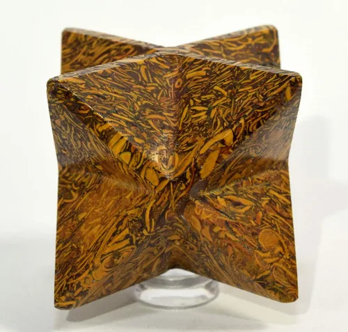 Vista 2 de Piedra natural de jaspe de elefante de 7 pulgadas, 4.06 oz, 8 puntos, estrella de ágata fósil Mariyam, piedra mineral de cristal – India + una