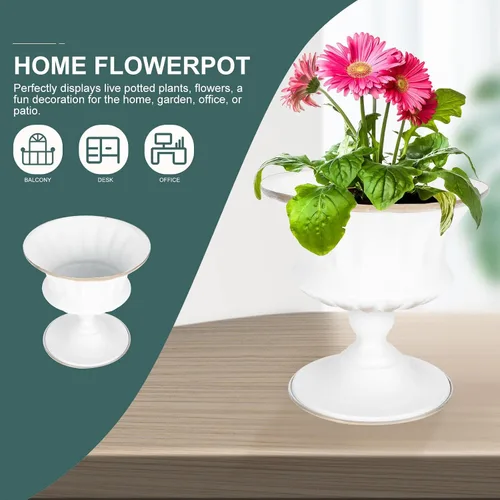 Vista 4 de PRETYZOOM Maceta pequeña de urna, florero de cerámica blanca para centro de mesa, arreglo floral blanco, decoración de mesa de boda