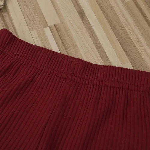 Vista 6 de Ropa para bebé y niña, acanalado, con volantes, manga larga, mameluco, pantalones acampanados, color sólido, otoño, invierno, trajes de 2 piezas