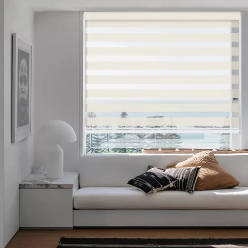 Vista 7 de Changshade - Persianas enrollables sin cordones de cebra de tamaño personalizado para ventana, cortinas enrollables de doble capa con filtro de luz