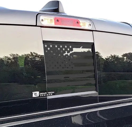 Vista 15 de BOGAR TECH DESIGNS calcomanía de vinilo con bandera americana para ventana trasera central compatible con Dodge Ram 2009-2025, mate negro
