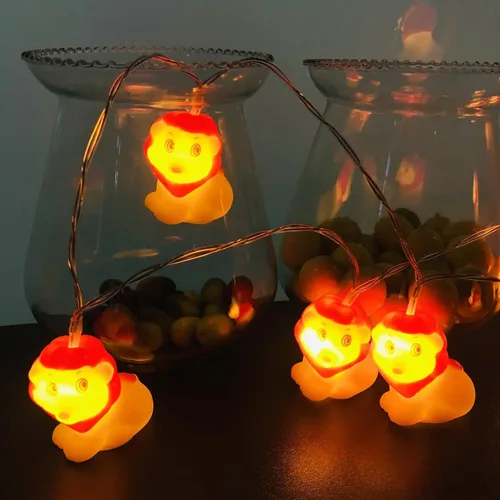 Vista 5 de Guirnalda de luces LED con forma de león con forma de animal de 5.4 pies, 10 luces LED de león con sombrero rojo, luces de hadas para decoración