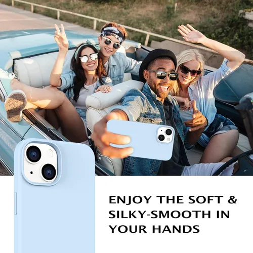 Vista 5 de Telaso Funda compatible con iPhone 14, silicona líquida de goma de gel suave para iPhone 14, funda delgada para teléfono con forro de microfibra