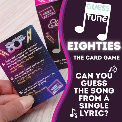 Vista 2 de Boxer Gifts Juegos de cartas musicales de los años ochenta para adultos y familias Letras de canciones Noche de juegos - Nombre de la canción