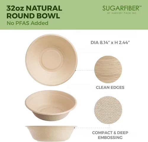 Vista 2 de 32oz Compostable Paper Bowls Disposable Round Soup Bowls with Lids, 500 SET
