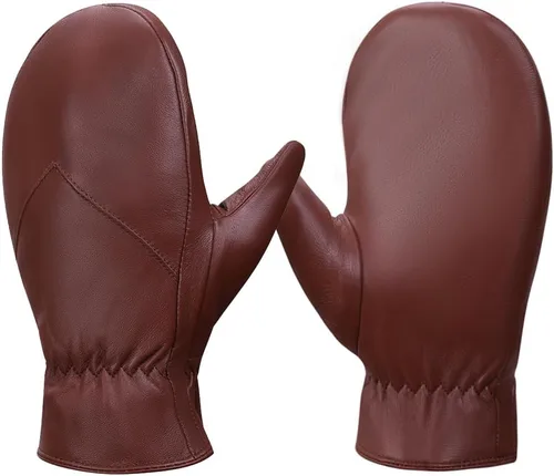 Vista 5 de MGGMOKAY Manoplas de piel de cordero cálidas para hombre con forro polar de invierno Negro