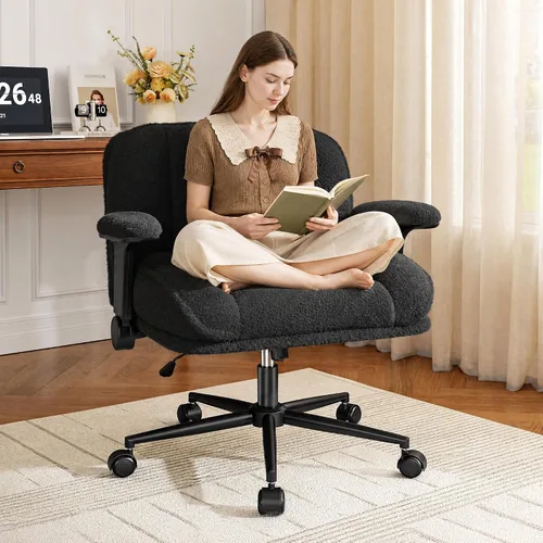 Vista 11 de DurayLoly Silla cruzada con ruedas, asiento de 28 pulgadas de ancho, brazos abatibles, forro polar grueso, altura ajustable, silla de patas cruzadas