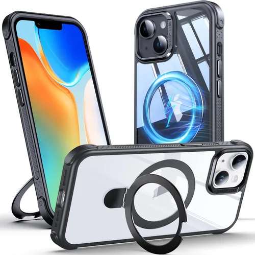 Vista 29 de Anqrp Funda transparente con función atril magnética con junta tórica para iPhone 12/12 Pro, compatible con Mag-Safe, de grado militar, reforzada