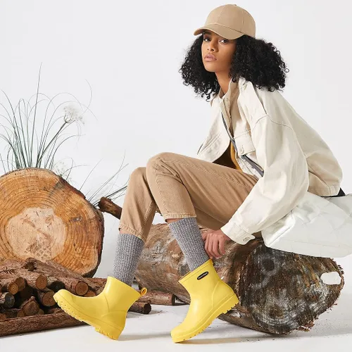 Vista 2 de Planone Botas cortas de lluvia para mujer, zapatos de jardín impermeables, botas de lluvia antideslizantes para mujer, plantillas cómodas, elegantes