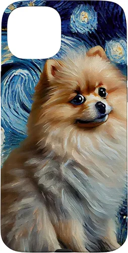 Vista 9 de iPhone 16 Starry Night Famous Painting Style Pomeranian Case