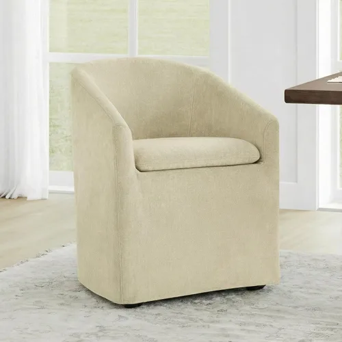 Vista 23 de KISLOT Juego de 1 sillas de comedor tapizadas con ruedas, color beige