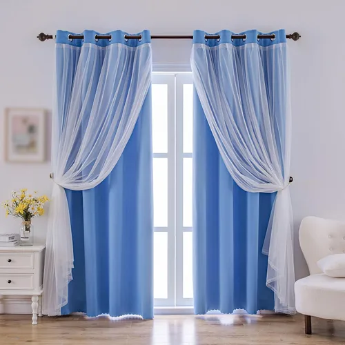 Vista 9 de indistar Cortinas Oscuras para el Hogar de Doble Capa con Capa Sólida y Transparente, Par de Paneles de Cortina con Ojales en la Parte Superior, 52