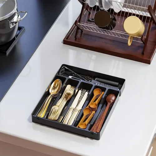 Vista 6 de Organizador de cubiertos para cajones de cocina, organizador de cajones de cubiertos sin BPA, organizador de utensilios de plástico con 6 ranuras