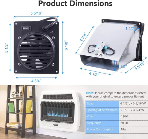 Vista 2 de Criditpid WHF100 Ventiladores de pared sin ventilación para Mr. Heater, Dyna-Glo 30,000 BTU, calentadores sin ventilación Comfort Glow, kit