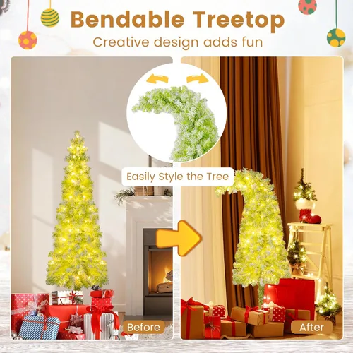 Vista 6 de HAPPYGRILL - Árbol de Navidad artificial de 5 pies con luces preiluminadas, con parte superior flexible, cubierto de copos de nieve, árbol