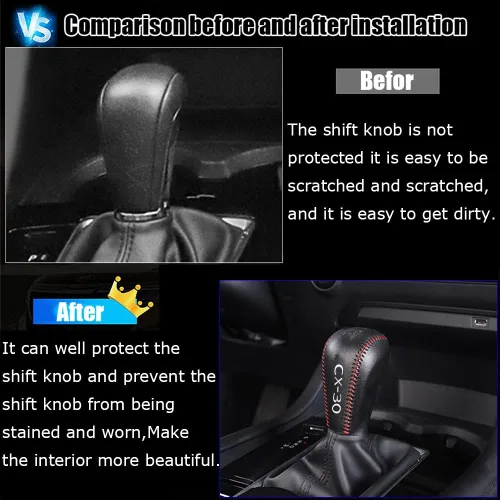 Vista 3 de Accesorios de interior personalizados para Mazda CX-30 2020 2021 2022, funda de palanca de cambios de cuero automático, botas de transmisión, funda