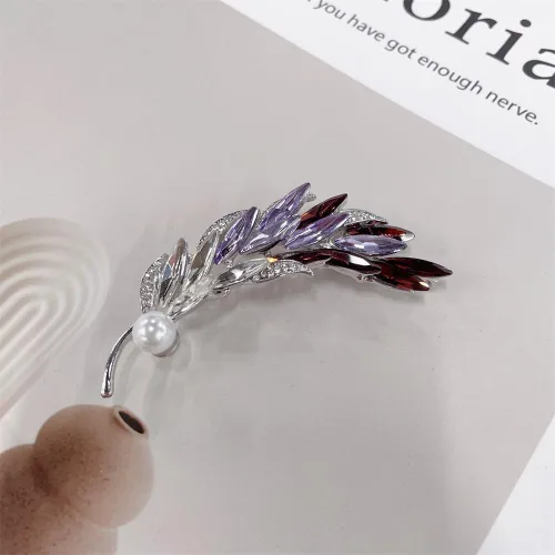 Vista 3 de Broche de perlas de plumas de diamantes de imitación para mujeres y hombres, delicado y colorido de circonita cúbica de cristal de circonita cúbica