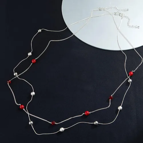 Vista 3 de Collar largo en capas de plata para mujer, suéter de cristal de perla, collar de cadena de hebra, regalos de moda