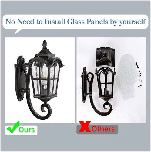 Vista 2 de PARTPHONER Lámpara de pared para exteriores, color negro, romana, de 17.71 pulgadas de alto, farol de pared exterior, aplique impermeable, luces