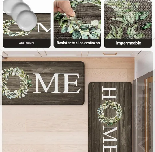 Vista 6 de KIMODE - Alfombra de cocina antifatiga para el piso, de 17.3 x 29 pulgadas, alfombra de cocina de estilo rústico, antideslizante, acolchada