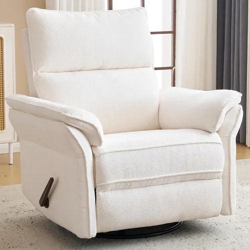 Vista 22 de Sillón reclinable giratorio de gran tamaño con reposacabezas ajustable, mecedora para guardería con reposabrazos sobrerelleno, silla reclinable Beige