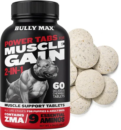 Vista 10 de Comprimidos masticables Bully Max 2 en 1 para construcción muscular para perros - Vitaminas y suplementos para cachorros y perros, suplementos