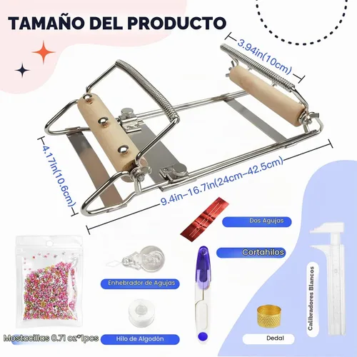Vista 2 de INDIVSHOW Telar de cuentas ajustable, kit de telar de cuentas de semillas incluye hilo, agujas de cuentas, 8000 granos de cuentas checas