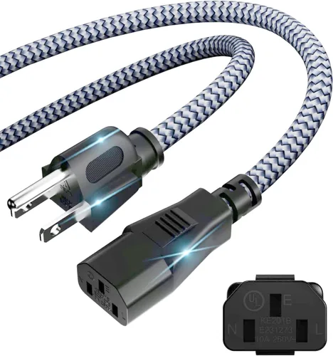Vista 8 de Cable de alimentación de 3 clavijas, cable de alimentación de CA de 3 clavijas, cable de alimentación de nailon trenzado de repuesto de 3 pines