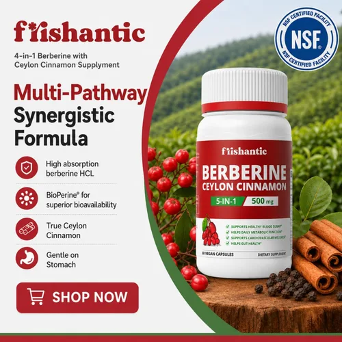Vista 2 de Berberina HCL de 500 mg con canela de Ceilán, soporte metabólico 5 en 1 con BioPerine®, ALA y cromo, apoyo energético y bienestar, 60 cápsulas