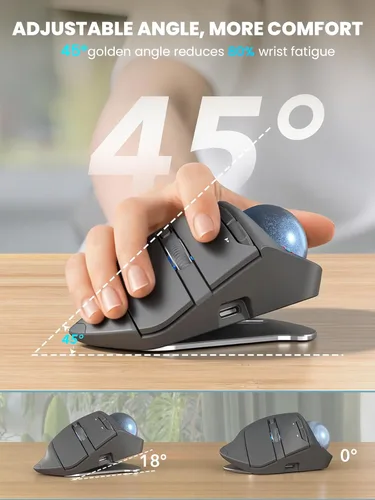 Vista 2 de Ratón de Trackball inalámbrico, ángulo ajustable recargable, mouse gris retroiluminado Ratón ergonómico MAM1 Pro con punta redonda con 5 niveles
