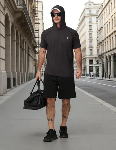 Vista 3 de Roadbox Sudadera con capucha de manga corta para hombre, ligera, de secado rápido, con protección solar Quick Dry, Breathable, Moisture Wicking, Sun