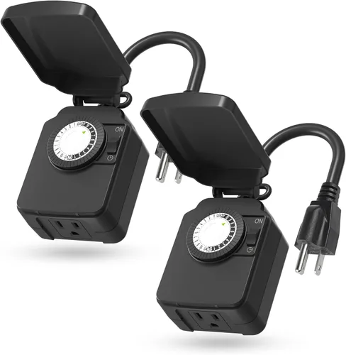 Vista 10 de BN-LINK Temporizador de luz mecánico para exteriores de 24 horas, impermeable, resistente, 15 A 1/2 HP, 1 toma de temporizador con conexión a tierra