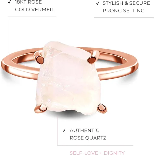 Vista 3 de Moon Magic - Auténtica piedra lunar, amatista, cuarzo rosa, anillos de aguamarinaplata de ley 925 real - Anillos de cristal crudo de oro rosa de 18