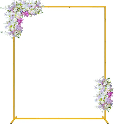 Vista 8 de Fondo de arco de boda de 6.6 x 4 pies, soporte cuadrado dorado para arco de globos de metal, marco rectangular para fiesta de cumpleaños, baby