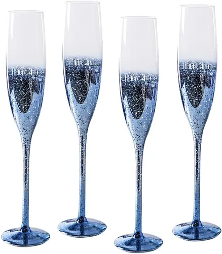 Vista 16 de Juego de 2 copas de vino de cristal azul, copas de cielo estrellado para boda y champán (2, flauta de champán, cielo estrellado azul)