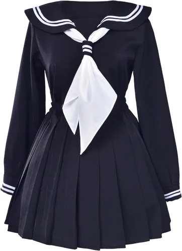 Vista 4 de Clásico uniforme japonés de Escuela, estilo marinero de niñas, conjunto de disfraz de anime cosplay con calcetas
