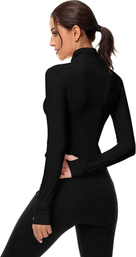 Vista 4 de Paquete de 2 chaquetas de entrenamiento para mujer, camisetas de entrenamiento de manga larga con agujeros para el pulgar, chaquetas ligeras