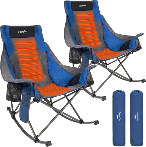 Vista 12 de SUNNYFEEL Silla Mecedora de Camping Paquete de 2, Silla Plegable de Jardín Extragrande para Exteriores con Bolsillo, Resistente